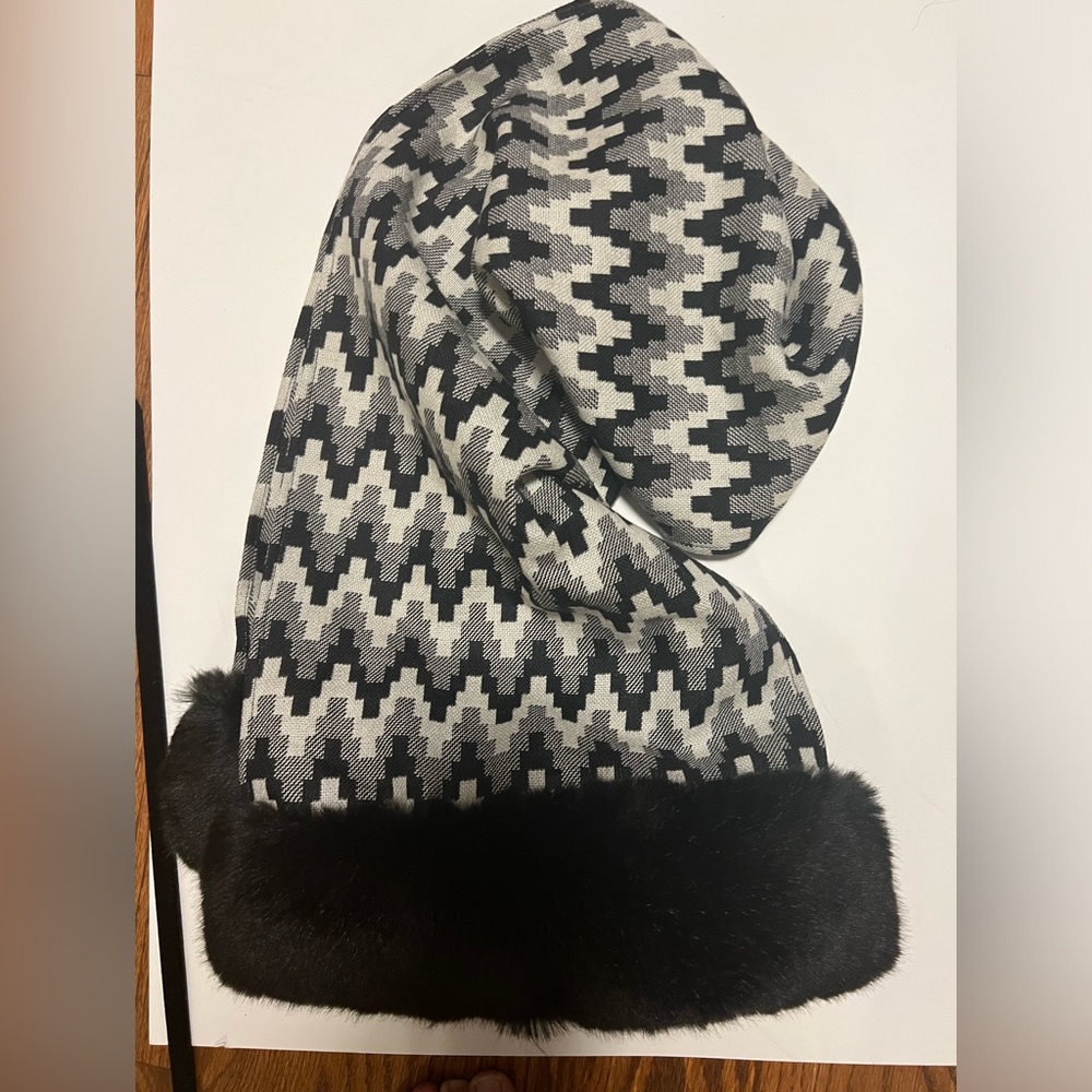 Carlisle wool chevron scarf with faux fur trim